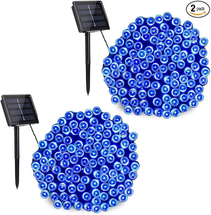 Toodour Solar Christmas Lights, 2 Packs Total 144ft 400 LED 8 Modes Solar String Lights, Waterproof Solar Outdoor Christmas Lights for Garden, Patio, Fence, Balcony, Christmas Tree Decor - Blue