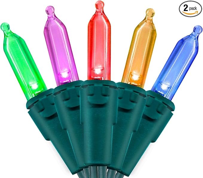 Multicolor Christmas LED Lights - 2 Pack 100 Count Multi-Colored Holiday String Lights for Tree, Party, Wedding, Indoor/Outdoor Use, 2 Sets 33 Feet Green Wire, UL Certified, Connectable