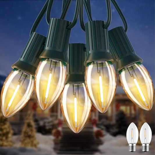 50FT C7 LED Christmas Lights, Outdoor Vintage String Lights with 52 Bulbs(2 Spare), Commercial Hanging Christmas Lights for Xmas Holidays Roofline Patio Garden Party Wedding Decor