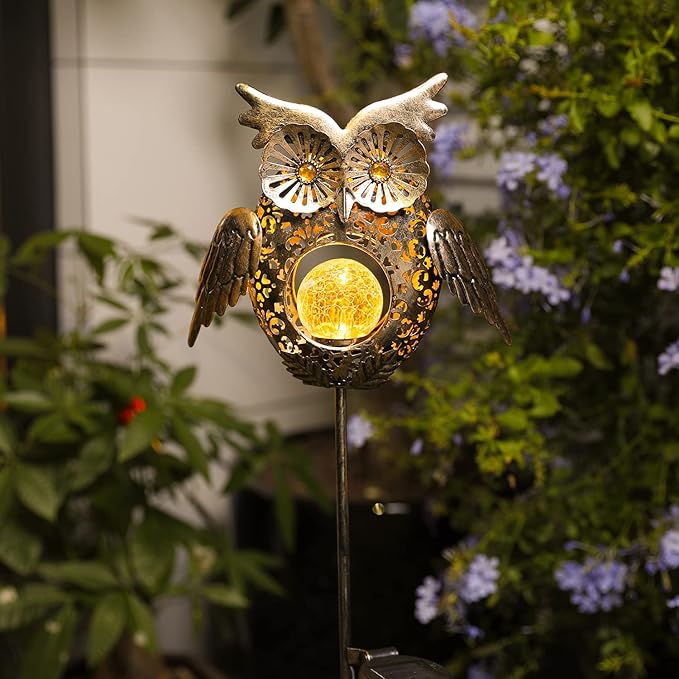 Go2garden Solar Lights Outdoor Owl Garden Gifts Women Metal Stakes Lights for Lawn Ornaments, Yard Art, Pathway, Patio Decorations,Birthday Mothers' Day Gift for Mom Dad Grandma (Bronze)