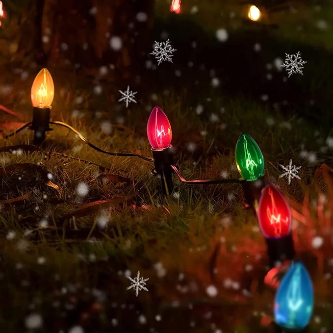 25 FT C9 Clear Multicolor Christmas String Light Outddor,Vintage C9 Christmas Lights with 26 Edison Bulbs(1 Spare), C9/ E17 Base,Multicolor Lights for Christmas Party Backyard Wedding Decor