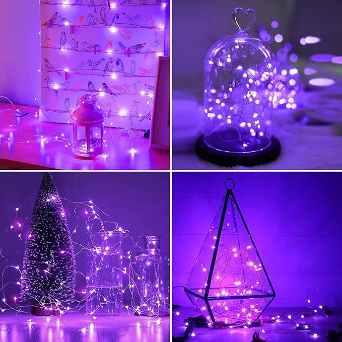 JMEXSUSS 2 Pack Purple Solar Christmas Lights, 33ft 100 LED Purple Solar Lights Outdoor, Waterproof 8 Modes Purple Fairy Lights for Outside Tree Garden Patio Christmas Halloween Decorations