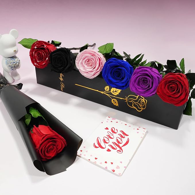Yamonic Preserved Flowers Rose Gifts for Women Mom, Mothers Day Rose Gifts for Mom, Forever Real Flower Birthday Mom Gifts for Her, Women, Grandma,Girlfriend,Wife Gifts for Anniversary Wedding(Black)