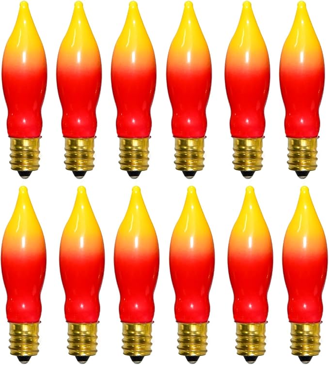 12 Pack C7 Replacement Bulbs E12 Candelabra Bulb - Red Yellow Incandescent Light Bulbs, Perfect as Halloween Christmas Light Bulbs, Candle Light Bulbs, 7 Watt, E12 Base
