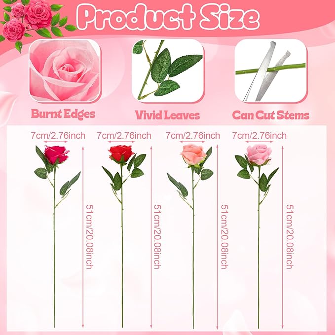 36 Pcs Mixed Pink Red Artificial Roses with Long Stems, Fake Silk Rose Artificial Flowers Bulk for Bridal Wedding Bouquet Centerpiece Ball Arrangement Party Decor