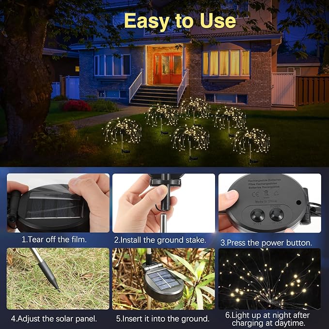 Firework Waterproof LED Solar Lights - 120 LED Outdoor warmer starburst garden decor with 8 modes