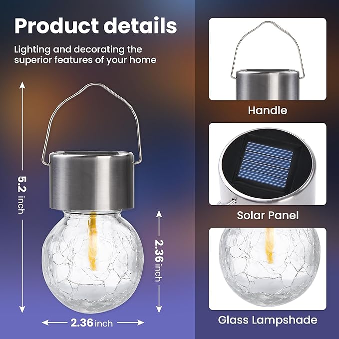 Hanging Solar Lights Outdoor,New Upgraded Moving Led Beads,Solar Powered Waterproof Lighting,8 Pack Hanging Globe Solar Lights for Garden Yard Patio Fence Christmas Decoration (Warm White)