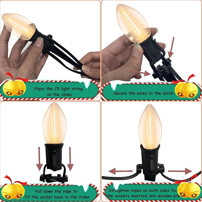 C9 Led Christmas Pathway Lights Outdoor, 38Ft 25 LED C9 Warm White Pathway Marker Stakes Lights, Connectable Christmas Walkway Lights UL Listed for Yard Lawn Sidewalk Driveway Christmas Decorations