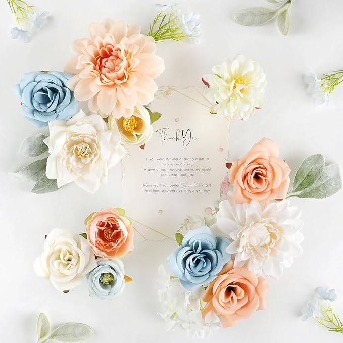 AGIRL Artificial Flowers Combo Silk Mix Purple Fake Flower with Stems for DIY Wedding Bouquets Centerpieces Arrangements Table Chair Decor Baby Shower Home Decor (Champagne Blue)