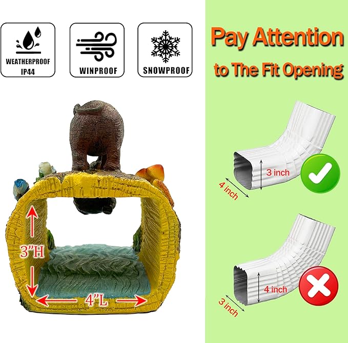 Elephant Sculpture 3"x4" Gutter Downspout Extension, Outdoor Decor Sculpture, Garden Animal Statue, Gutter Diverter Rain, Decorative Gutter Extension Downspout, Eco-Friendly and Durable