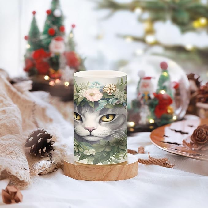 Flickering Flameless Candles, Cat Head Flowers LED Candles with Remote Timer, Set of 2 Battery Operated Candle for Valentine Wedding Birthday
