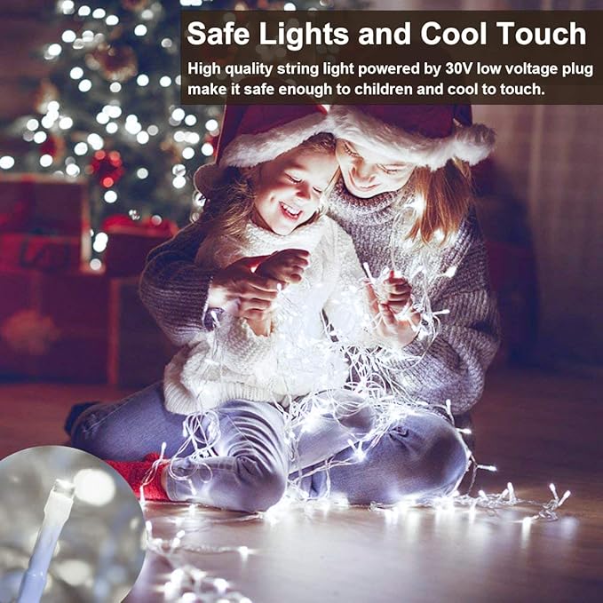 Decute 800 LED 272FT Christmas String Lights 8 Modes with Timer Function, Waterproof Twinkle Fairy Lights for Christmas Tree Party Wedding Yard Garden Outdoor Indoor Decorations, Cool White