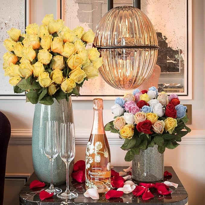 Artificial Realistic Roses Yellow Flowers 24" Real Touch Silk Roses Bouquet Long Stems Rose for Flower Arrangement Fake Roses Decor for Home Party Wedding Table Centerpieces Roses Realistic - 5 Pcs