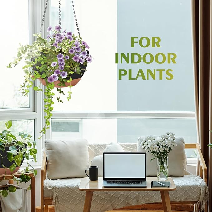 GARDIFE Hanging Planters for Indoor Outdoor Plants, 2 Pack Self Watering Hanging Pot with Drainage Holes & Removable Tray (Black, 12 inch)