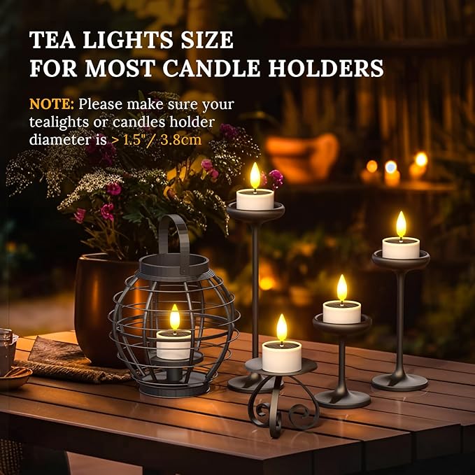 SoulBay Solar Tea Lights Outdoor Waterproof, 12 pcs 1.5" D x 2.1" Reusable Dusk to Dawn Flickering Small LED Tealight Candles, Flameless Votive Candle for Lanterns Patio Garden Camping Decor