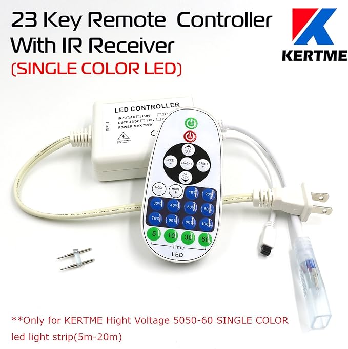 5050-60 Type AC 110-120V LED Strip Lights, Flexible/Waterproof/Dimmable/Multi-Modes LED Rope Light + 23 Keys Remote for Home/Garden/Building Decoration (32.8ft/10m, Warm White 3500K)