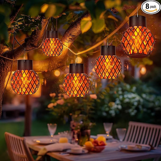 GIGALUMI Solar Lights Outdoor Waterproof,8 Pack Solar Hanging Lights with Flickering Flame,Outdoor Solar Lights for Yard,Patio,Tree,Camping,Christmas Decoration,New Upgraded Larger Lanterns