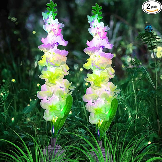 Solar Garden Lights, Solar Delphinium Flowers Lights 2 Pack 40 LEDs, Waterproof Solar Outdoor Lights Two Lighting Modes for Wedding Party Garden Yard Patio Lawn Decor and Gift for Mother