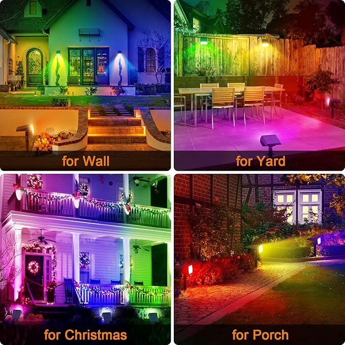 Solar Spot Lights Outdoor Color Changing, [7 Modes/10 Pack] Christmas IP65 Waterproof Landscape Spotlights, Dusk to Dawn Solar Powered Security Light for Patio Gate Walkway Pool Garden Yard Driveway