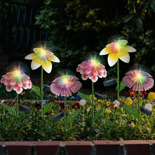 6Pcs 25" Solar Garden Decor for Outside, 3D Metal Flowers for Outside, Valentines Day Decorations Outdoor, Solar Stakes Garden Decor, Yard Art for Lawn Patio Porch Gifts for Her