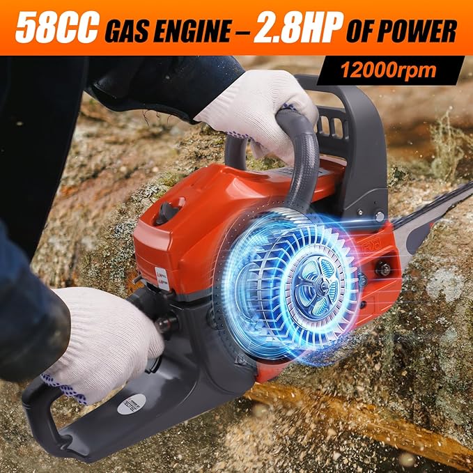 58CC Gas Chainsaw 18 Inch 20 Inch, Gas Powered Chain Saw with Ergonomic Handheld Petrol Gasoline Chain Saw, 2-Cycle Gas Engine Chainsaw for Tree Wood Firewood Outdoor Cutting