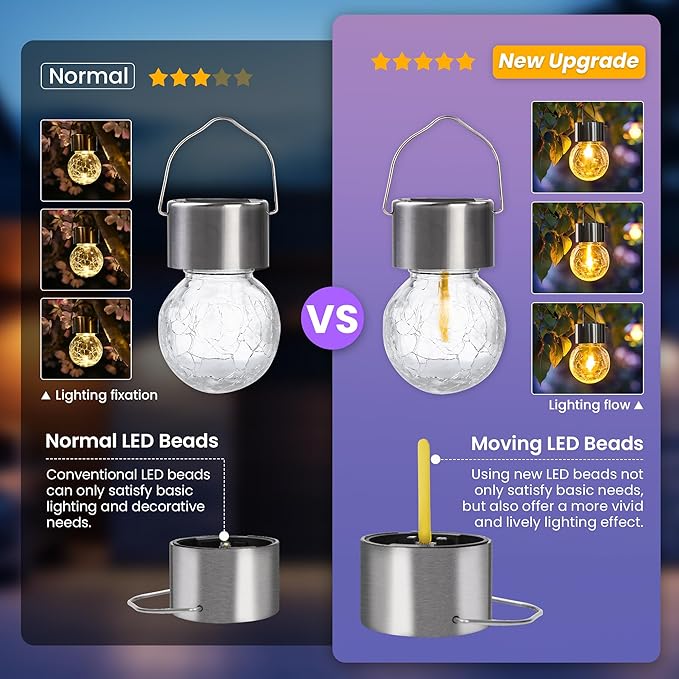 Hanging Solar Lights Outdoor, 4 Pack Moving Led Beads, Solar Powered Waterproof, Multiple Colors