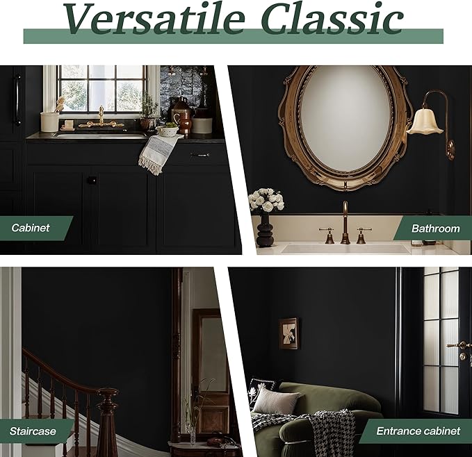 Dimoon 394''x17.7'' Black Peel and Stick Wallpaper Contact Paper Modern Self Adhesive Wall Paper Removable Renter Friendly Textured Solid Color Shelf Cabinet Vinyl Roll (394''x17.7'',Black)