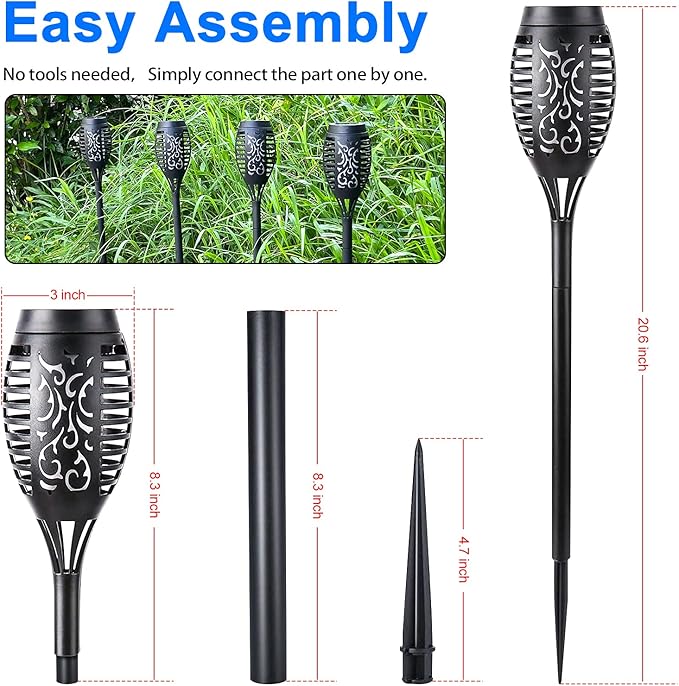 Solar Lights Outdoor 6 Pack, Solar Torch Light with Flickering Flame, Waterproof Outdoor Lighting Solar Powered Pathway Lights, Decoration Lighting for Garden Yard Patio, Auto On/Off