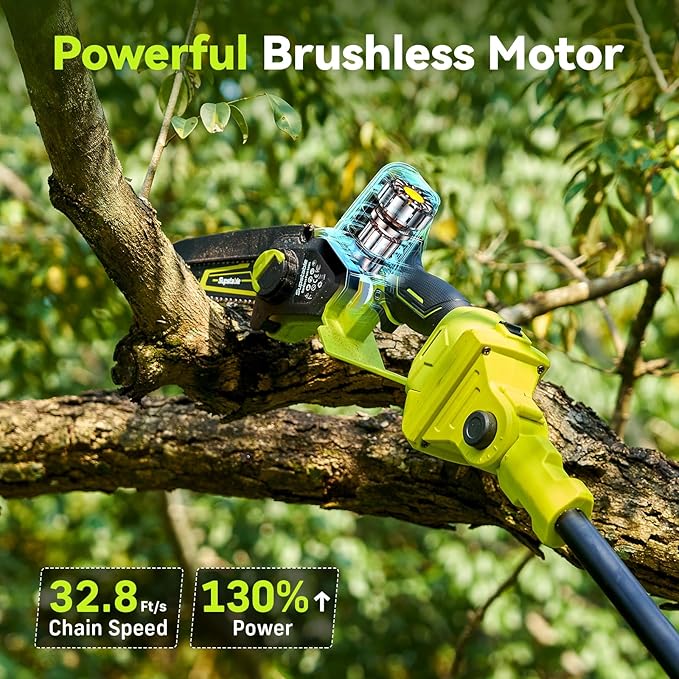 Cordless Pole Saws for Tree Trimming, 8" & 6" Mini Chainsaw Battery Powered with Extended Pole and 2x4.0Ah Batteries, 16 Feet Electric Pole Chainsaw, Tree Trimmer Limb Branch Cutter Pruner