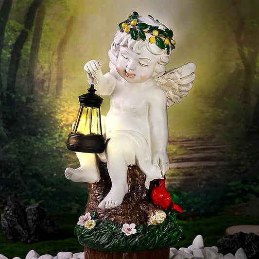 Angel Gifts for Women, Solor Statue for Garden, Angel Figurine with Lantern Lights, Outdoor Decorations for Yard Lawn Patio, Gifts for Mom Grandma Mother in Law Gardener Mother'Day