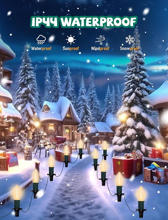 38Ft C9 LED Christmas Pathway Lights Outdoor, 25 C9 LED Warm White Christmas Pathway Stakes Lights Waterproof, Outdoor Christmas Walkway Lights for Yard Lawn Sidewalk Driveway Christmas Decorations