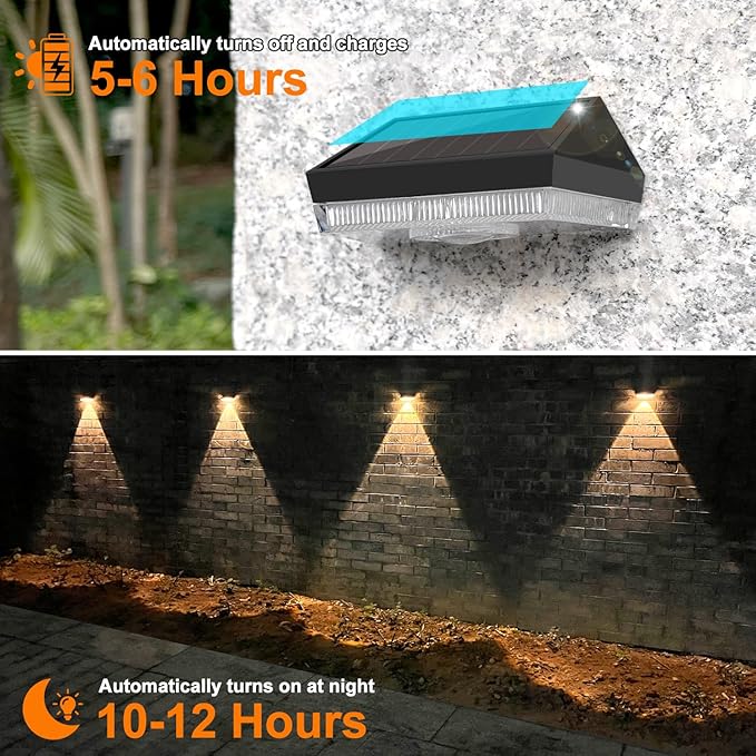 Ellasay Solar Fence Lights Outdoor: Solar Powered Deck Light -10 Lighting Modes with RGB - Waterproof IP65 - Led Lens Wall Decor for Garden Patio Backyard Porch 4 Pack