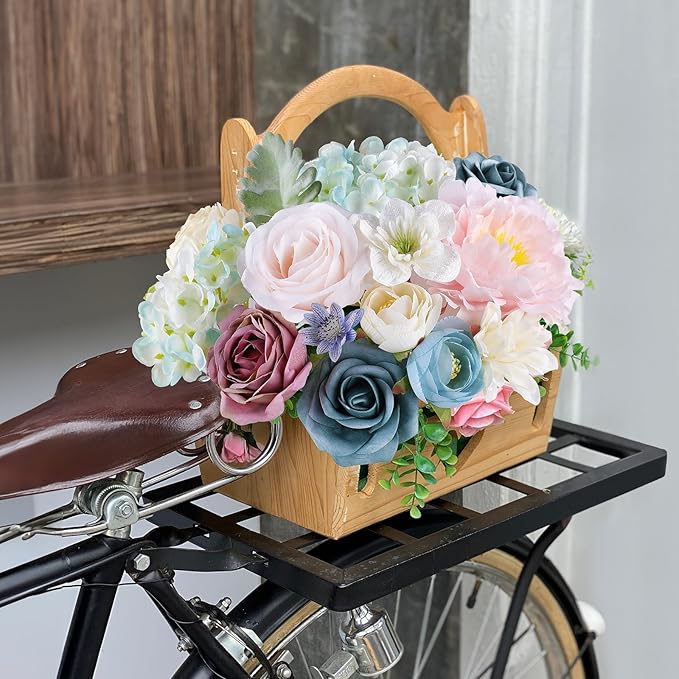 AGIRL Artificial Flowers Combo Silk Pink Roses Fake Flower with Stems for DIY Wedding Bouquets Centerpieces Arrangements Table Chair Decor Baby Shower Home Decor (Blue Pink)