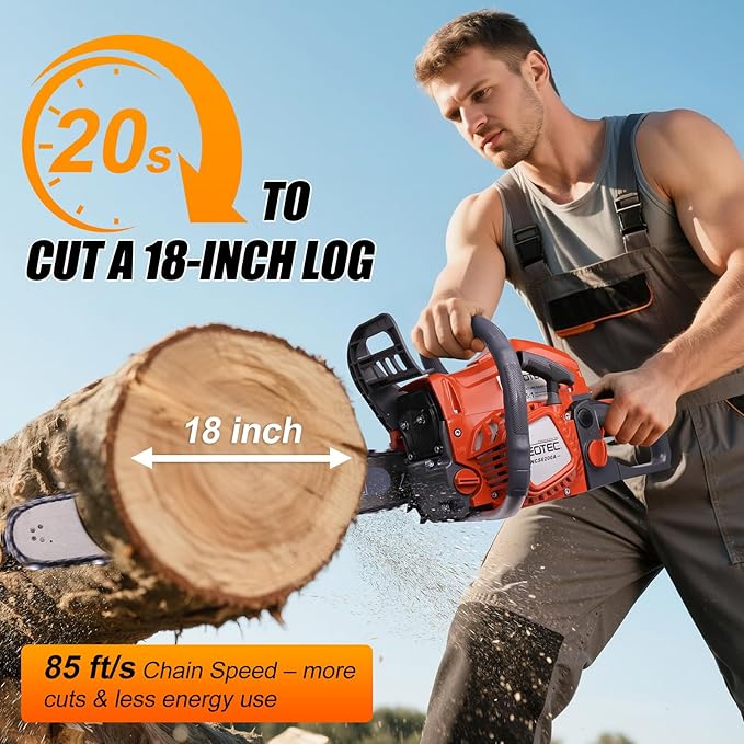 58CC Gas Chainsaw 18 Inch 20 Inch, Gas Powered Chain Saw with Ergonomic Handheld Petrol Gasoline Chain Saw, 2-Cycle Gas Engine Chainsaw for Tree Wood Firewood Outdoor Cutting