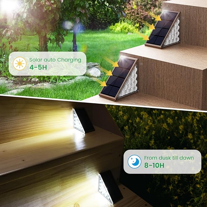 Solar Step Lights for Outside,24pack Solar Stair Lights Outdoor Waterproof IP67,Outdoor Deck Step Lights,Solar Outdoor Lights for Staircase,Patio,Front Step(Cool White)…