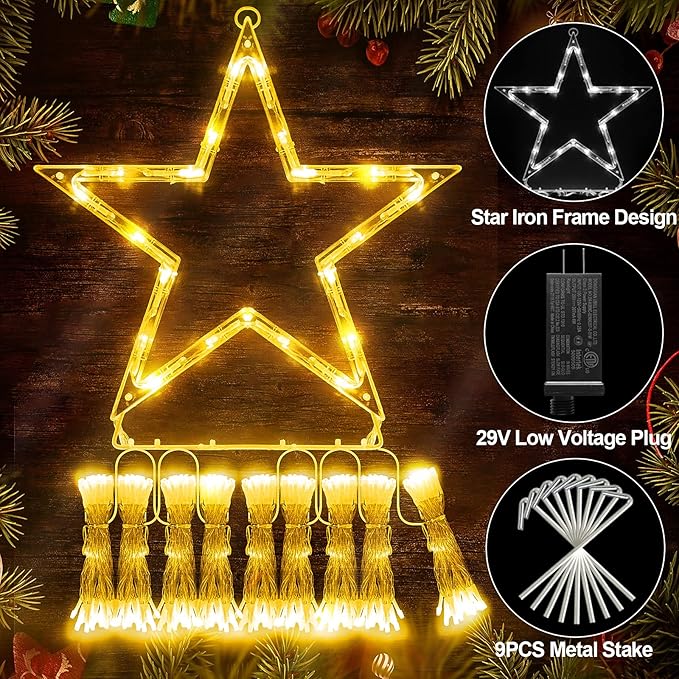 JXLEDAYY Christmas Lights Outdoor Decorations 344 LED Star Lights - Easy to Install Waterproof Fairy String, 8 Modes Xmas Tree for House Garden Party Wedding Holiday-Warm White