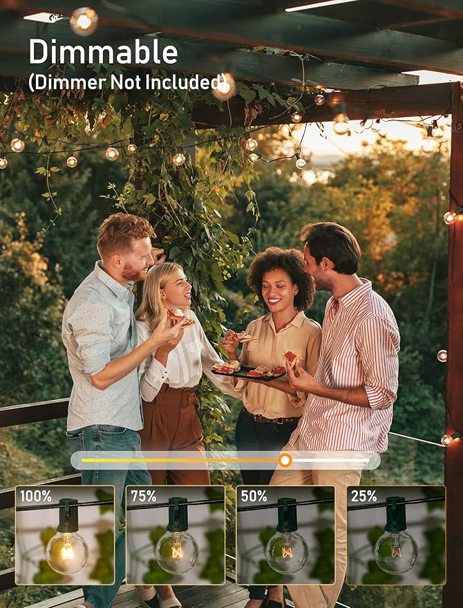 Outdoor Patio String Lights 100Feet G40 Backyard Light with 104 5W Edison Clear Bulbs(4 Spare), UL Listed Waterproof Hanging Lights for Balcony Porch Bistro Party Decor, C7 E12 Socket, Green