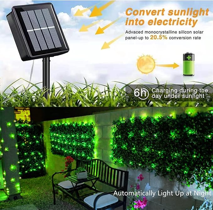 QITONG 4 Pack Green Solar Fairy Lights, Each 33ft 100 LED String Lights Outdoor Waterproof, 8 Modes Green Solar Light