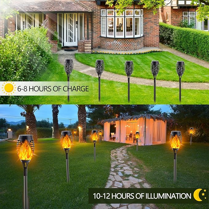 Albelt Solar Torch Lights Outdoor - 10 Pack With Flickering Flame for Garden Decor, Super Bright Waterproof for Outside Landscape Yard Party Decorations
