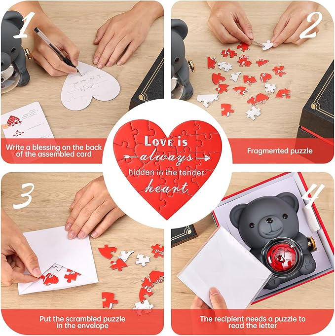 Cute Teddy Bear with Preserved Rose - A Real Rose Flower in Bear with Elegant Gift Box - Romantic Gift for Her in Mother's Day, Weddings, Anniversaries, and Bridal Showers (Grey)