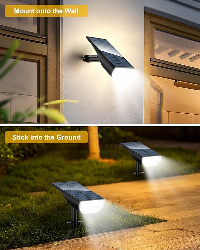 BAXIA TECHNOLOGY Solar Spot Lights Outdoor Waterproof, 3 Lighting Modes Solar Spotlights, Dusk to Dawn Spot Light for Yard Pathway Landscape Driveway, Warm White, 6 Pack