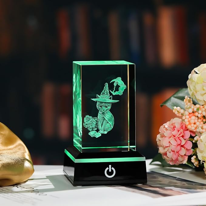 Qianwei 3D Crystal Gothic Black Cat - Baphomet Statue Halloween Cat Witch Figurines Occult Medieval Goth Satanic Home Desk Decor Witchy Gifts Horror Lilith Statue