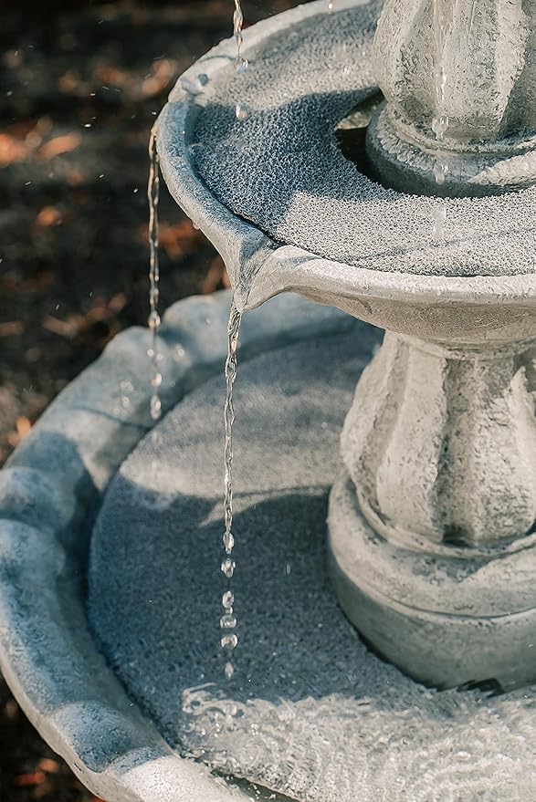 XBrand 3-Tier Freestanding Waterfall Fountain w/Pump & Pineapple Top, 51 Inch Tall, Grey, Large Outdoor Garden Fountain, Ideal for Garden, Porch, and Lawn