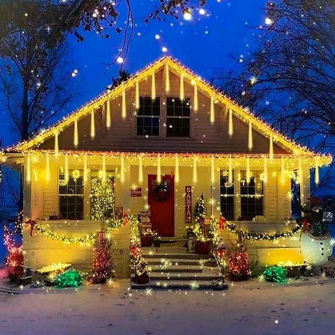 High Brightness 10 Tube 540 LED 20 Inch Meteor Shower Rain Lights Cascading Falling Rain Outdoor Lights for Christmas Roof Eaves Tree Decoration Icicle Raindrop