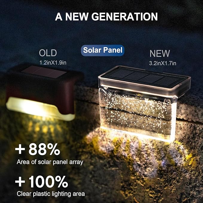 Solar Deck Lights 8 Pack, Solar Step Lights IP65 Waterproof Solar Powered Outdoor Led Lights for Fence Railing Wall Pool Stair Yard Garden Patio Pool Decorations (Warm White)