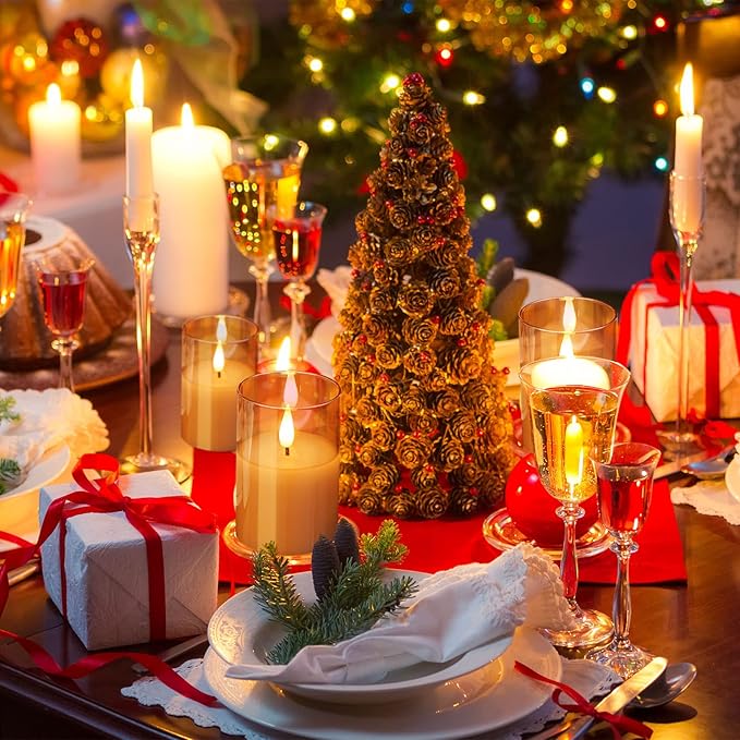 6Pack Glass Flickering Flameless Candles with Remote, 2"X3" Real Wax Votive Candles Battery Operated, Small Electric LED Candles for Wedding Home Decor, w/4 Timers+2 Lighting Modes [Gold]