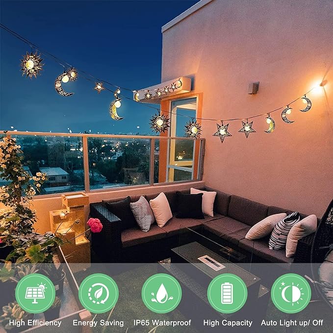 Solar String Lights Outdoor Star Moon Sun 13Ft 153In Led Solar Powered Fairy Decorative Lights for Garden Patio Yard Trees Mothers Day Gifts Wedding Party (Warm White) (Star Moon Sun String Lights)