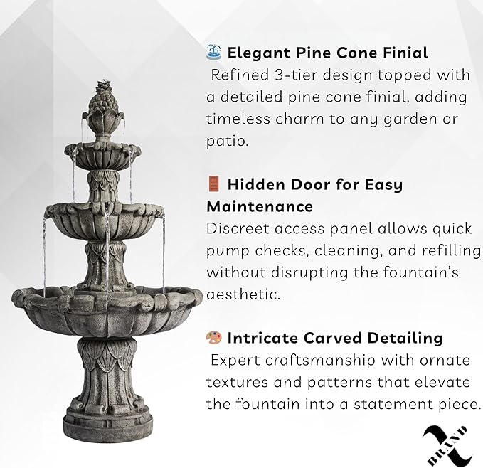 XBrand 58.3" 3-Tier Outdoor Water Fountain – Freestanding Classic Leaf Design with Bird Bath, Pump & Large Water Capacity – Garden, Yard, Lawn, or Patio Décor