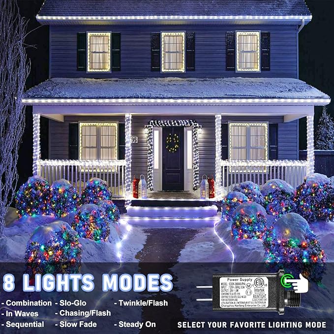 Rope Lights for Outside, 66FT 200 LED Christmas String Lights with Waterproof 8 Modes, Flexible and Connectable Plug in Fairy Light for Outdoor Indoor Patio Pool Garden Party Holiday Decor, White