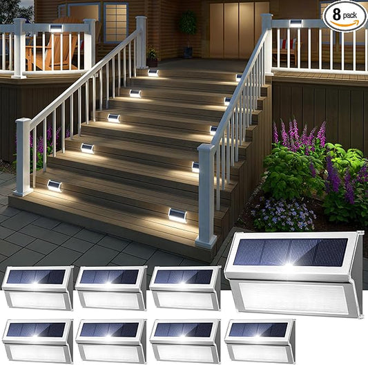 JSOT Solar Step Stair Lights Outdoor Yard Decor 8 Pack, 9LED Deck Lighting for Outside Solar Powered - IP55 Waterproof, Solar Garden Light Decor for Fence, Backyard, Front Porch Step, Wall, Patio